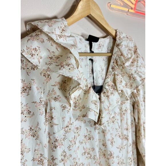 NWT Womens Floral midi Dress 100% Cotton Ruffle Puff Sleeve Cottage Prairie S - Picture 3 of 12